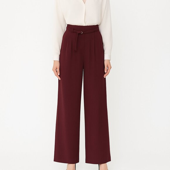Express Pants - Express Burgundy Wide Leg Pants 16R High Rise Belted Officewear Minimalist